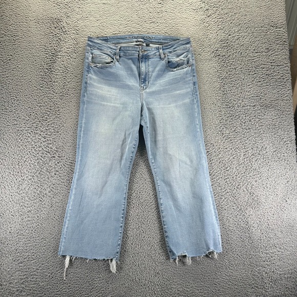 American Eagle Outfitters Kick Jeans Women 14 Blue Denim Bootcut Cropped Stretch - Picture 1 of 12